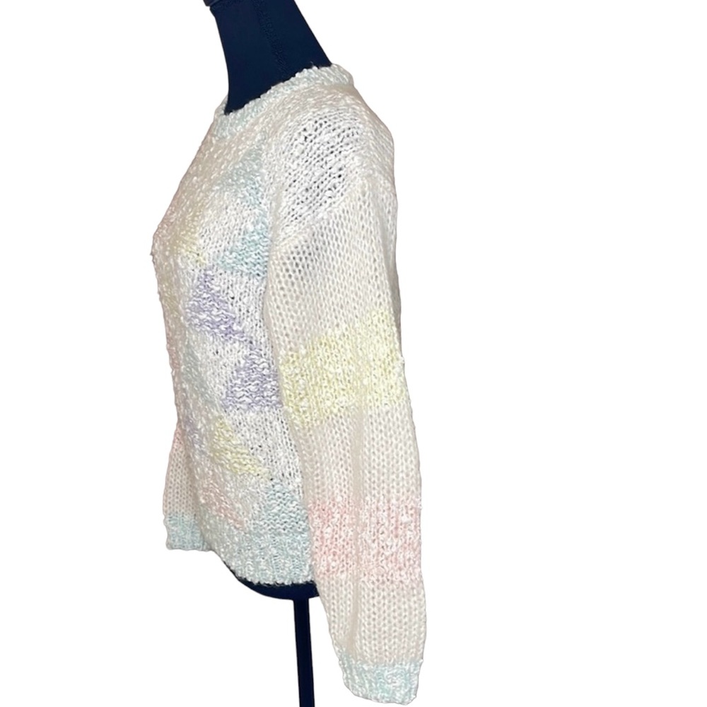 Vintage > Colorblock Pastels Cottagecore Hand Knit Sweater - Picture 5 of 12